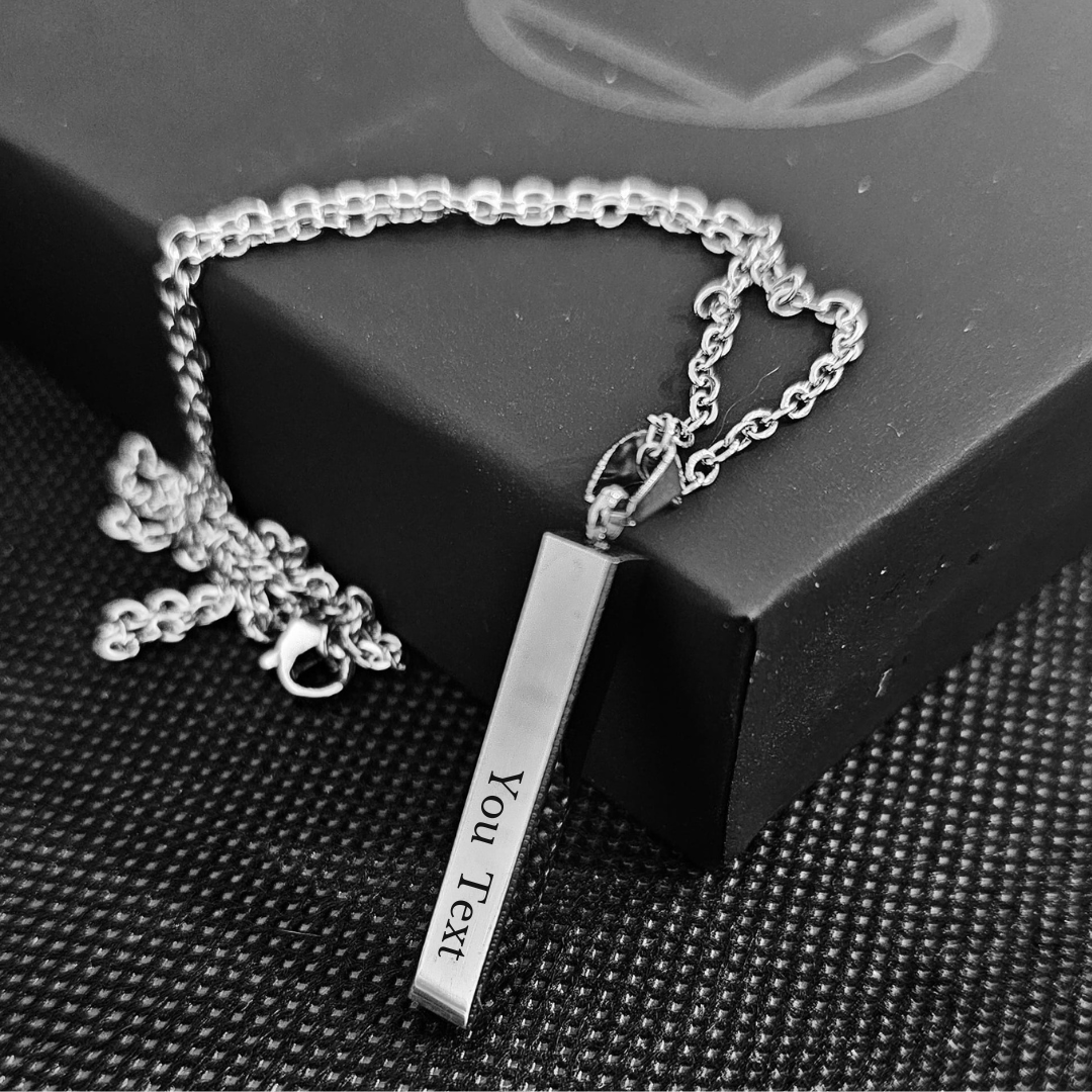 Necklace with personalized name, phrase or date.