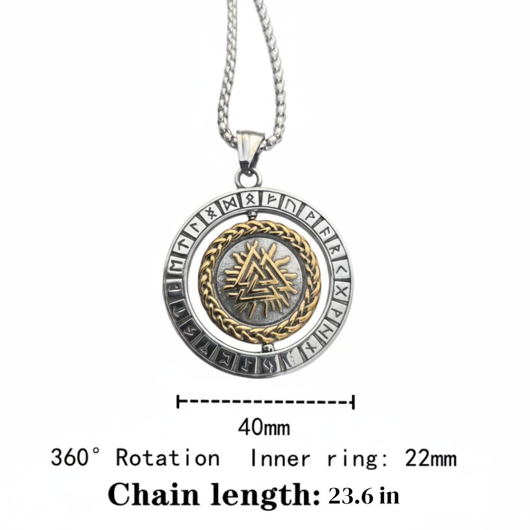 Viking Rotating Compass Necklace – Norse Runes Odin Amulet for Men