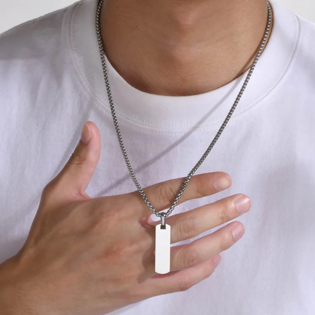 Personalized Men's Bar Necklace, Engraved Name Necklace