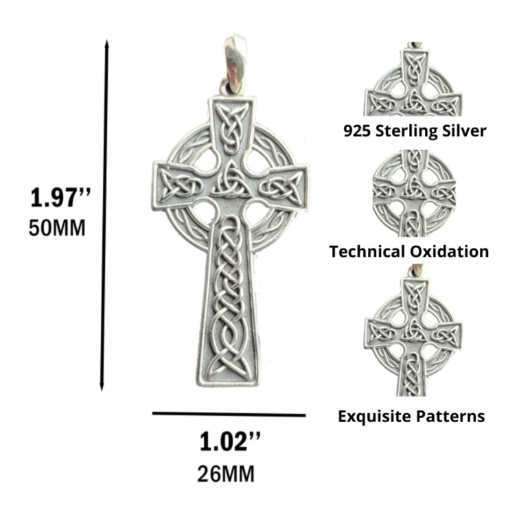 Celtic Cross Necklace for Men and Women, 925 Sterling Silver Celtic Cross Pendant.
