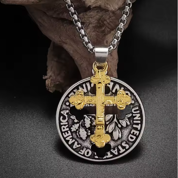 Men's Vintage Coin Cross Necklace