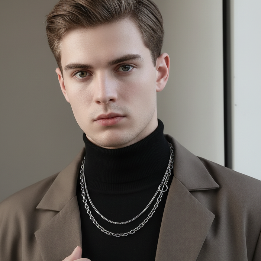 Double Chain Titanium Steel Necklace for Men | Modern Urban Style Unisex