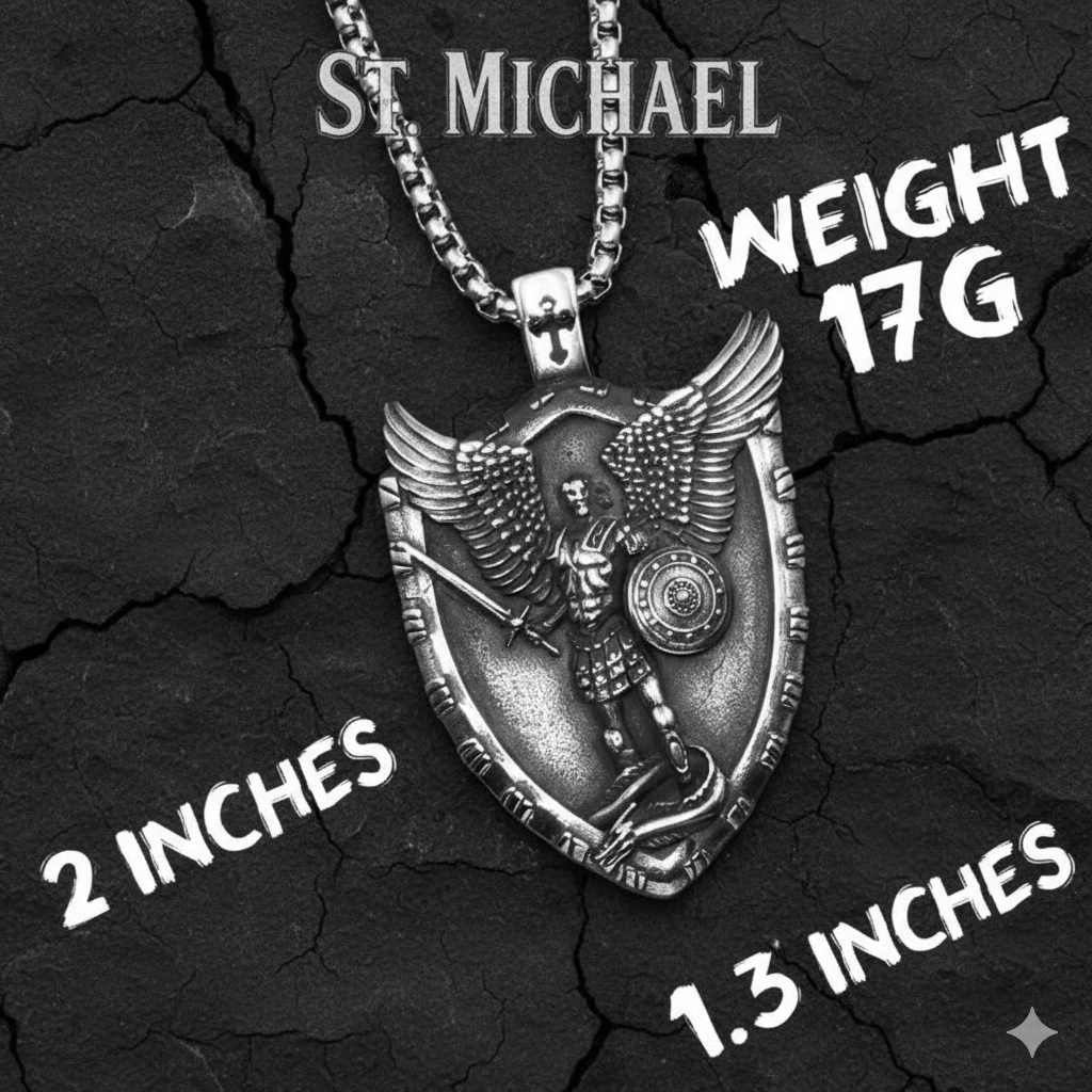 St. Michael Archangel Shield Pendant Stainless Steel Necklace | Divine Protection & Unique Style