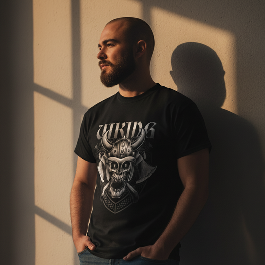 Men's Nordic Gothic Style Apparel - Viking Skull T-Shir