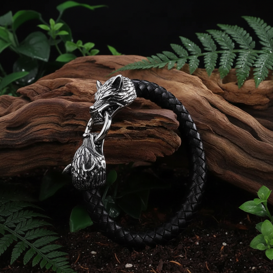 Men's bracelet, Viking design, Wolves
