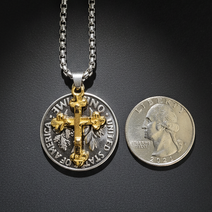 Men's Vintage Coin Cross Necklace
