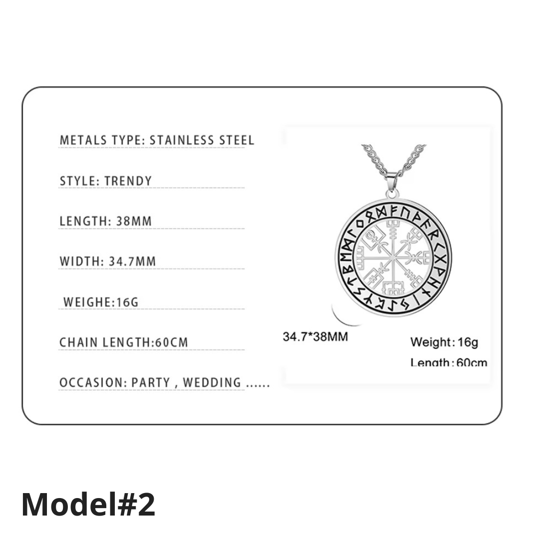 Vegvisir Viking Compass Necklace for Men – Norse Runes Stainless Steel Pendant