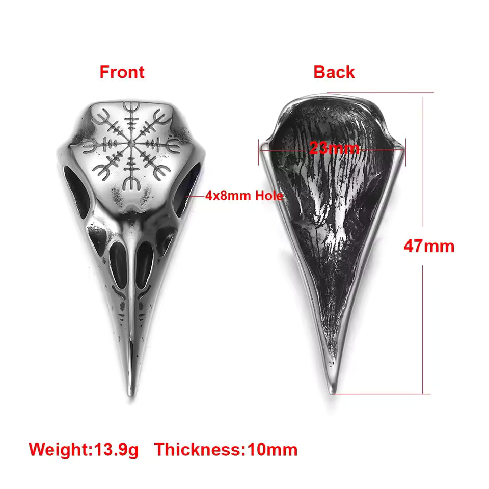 Viking Raven Head Rune Titanium Steel Pendant