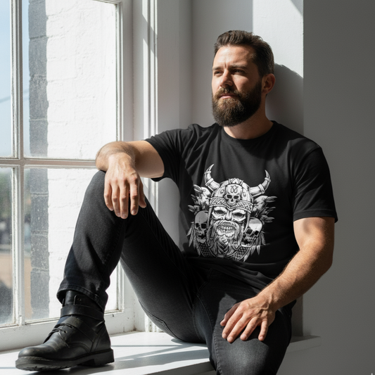 Viking Warrior Skull T-Shirt – Norse Fighter Apparel, Valhalla Spirit