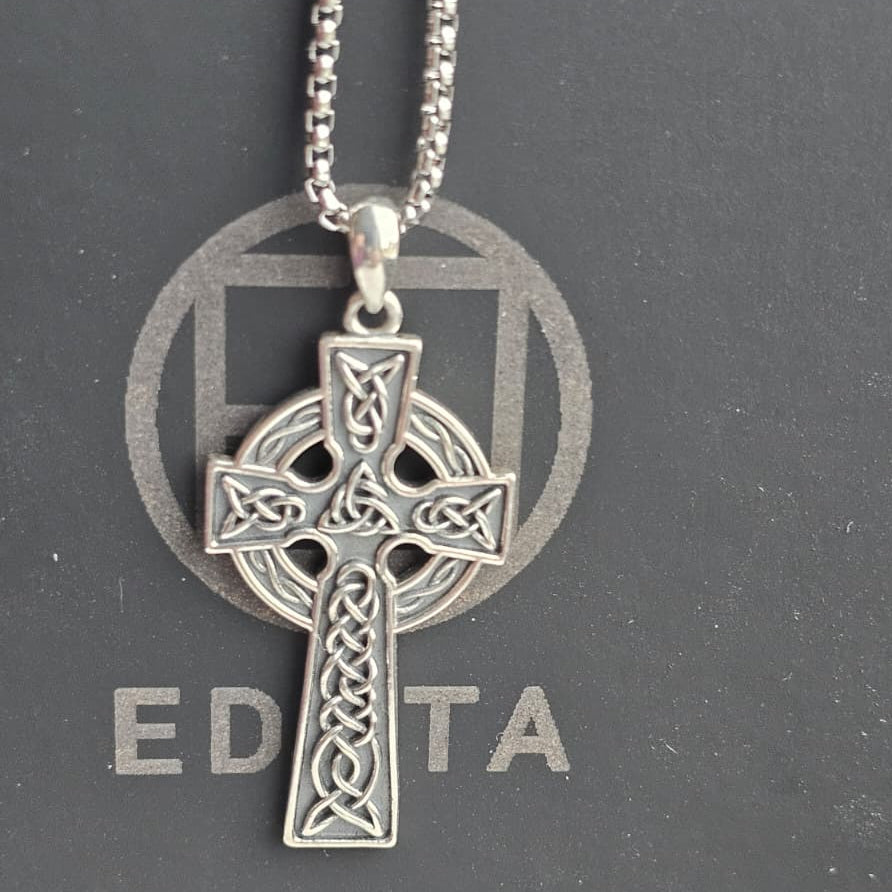 Celtic Cross Necklace for Men and Women, 925 Sterling Silver Celtic Cross Pendant.