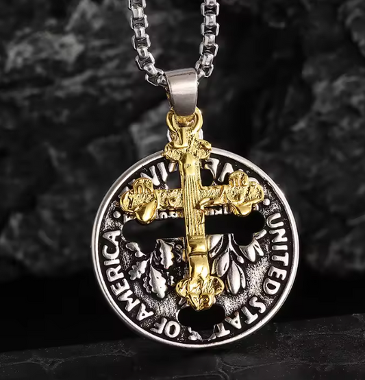 Men's Vintage Coin Cross Necklace
