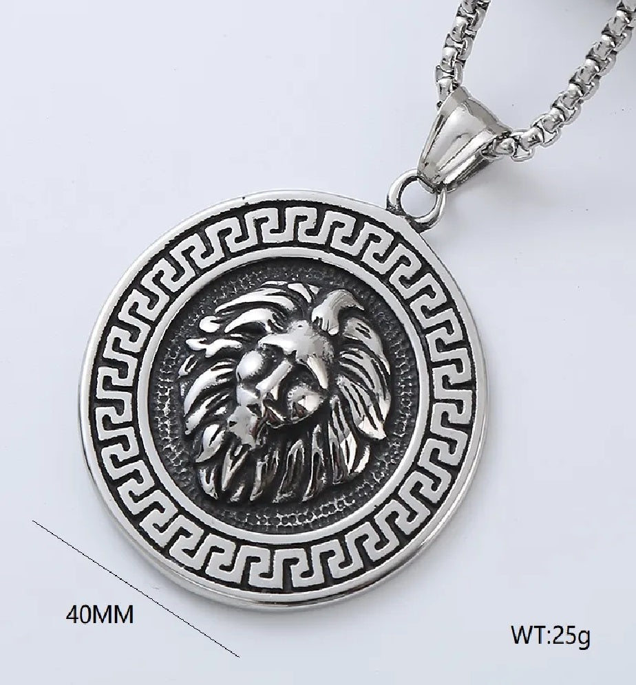Viking Lion Necklace | Nordic Steel Pendant | Strength & Protection Amulet for Men