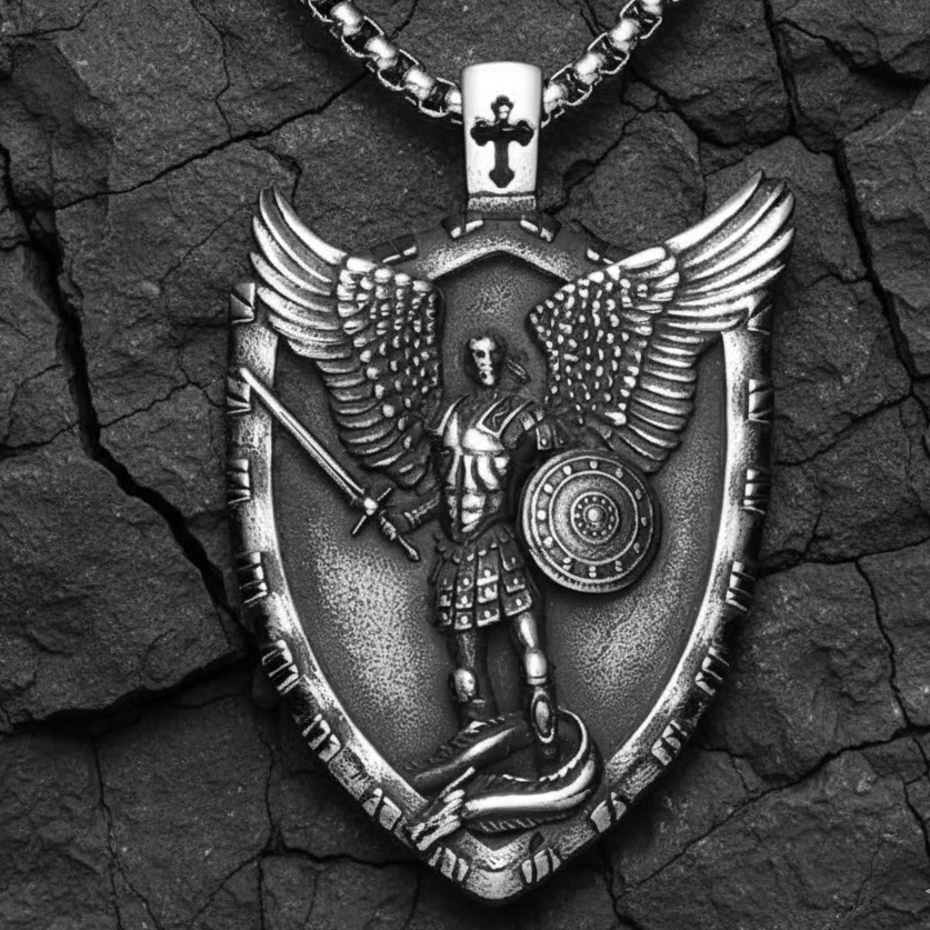 St. Michael Archangel Shield Pendant Stainless Steel Necklace | Divine Protection & Unique Style