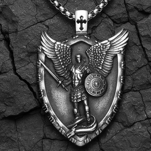 St. Michael Archangel Shield Pendant Stainless Steel Necklace | Divine Protection & Unique Style