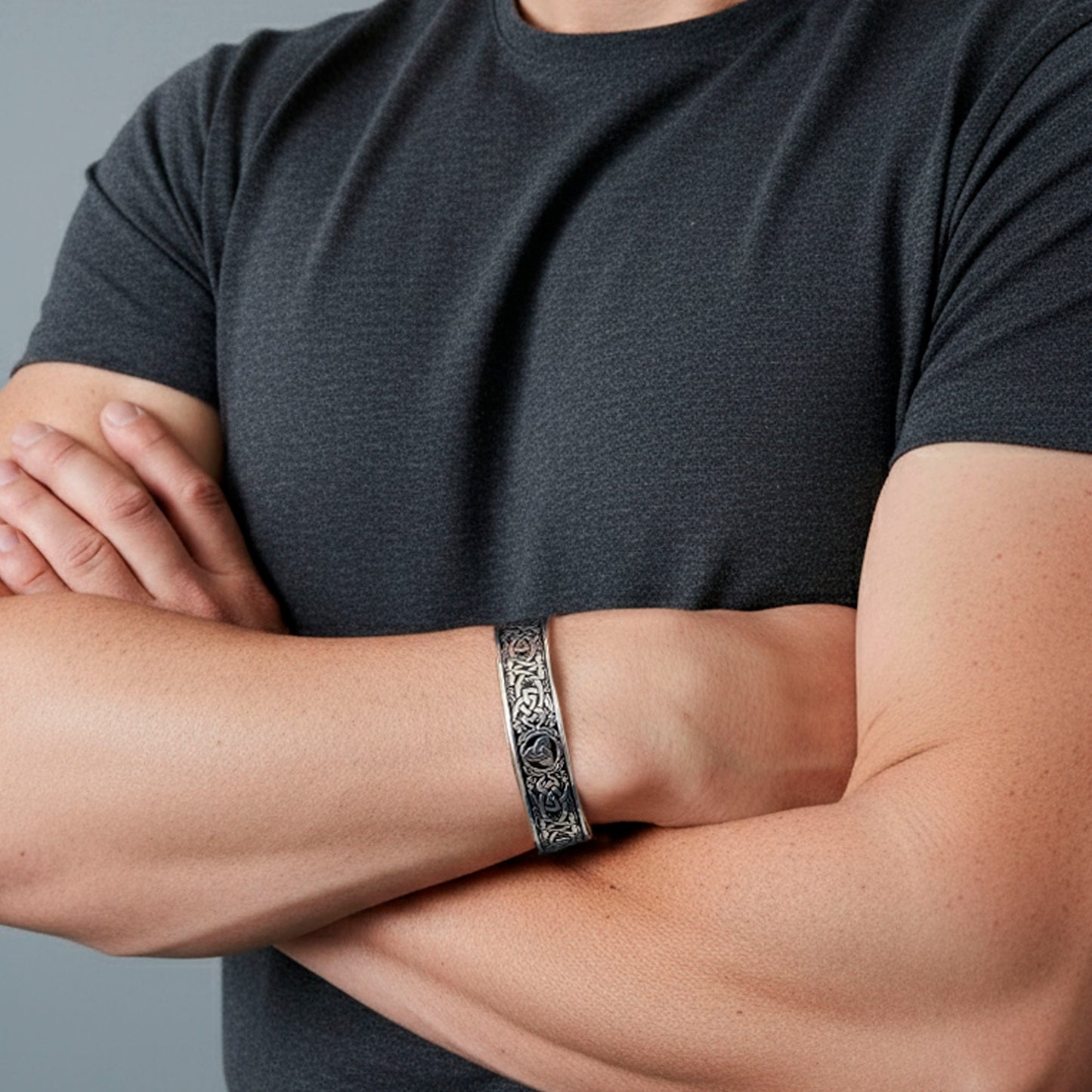 Men's Viking Knot Bracelet β Adjustable Stainless Steel Norse Wristband | Black Steel