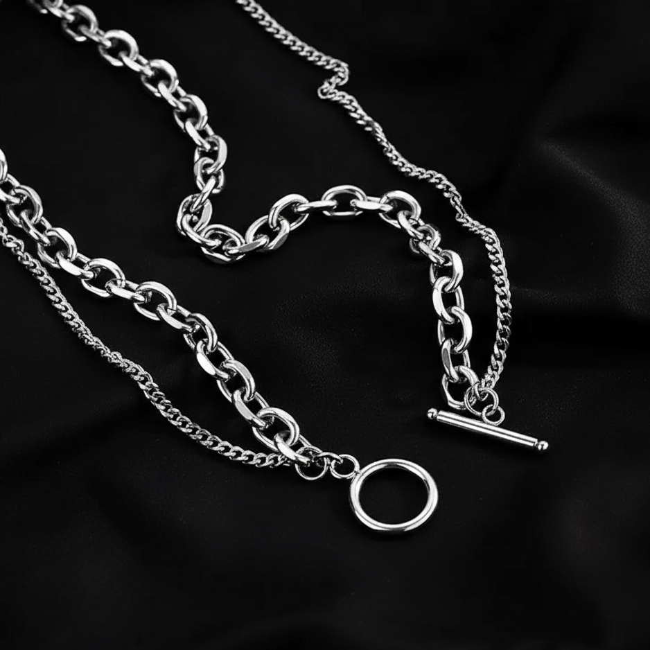 Double Chain Titanium Steel Necklace for Men | Modern Urban Style Unisex