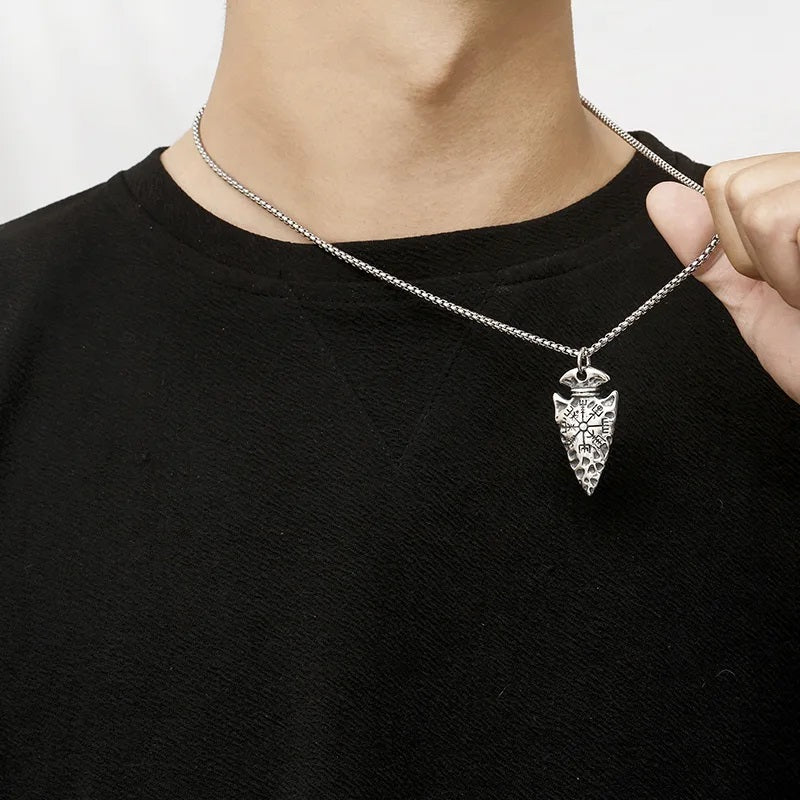 Vegvisir Arrowhead Necklace for Men – Viking Compass Stainless Steel Pendant