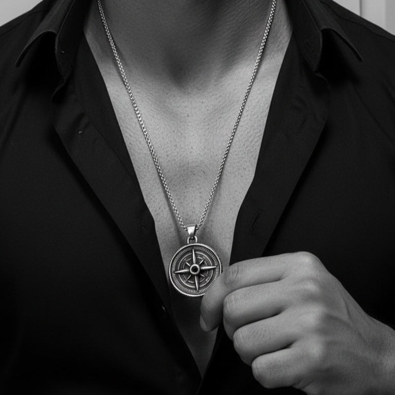 Stainless Steel Compass Pendant – Premium Men's Jewelry