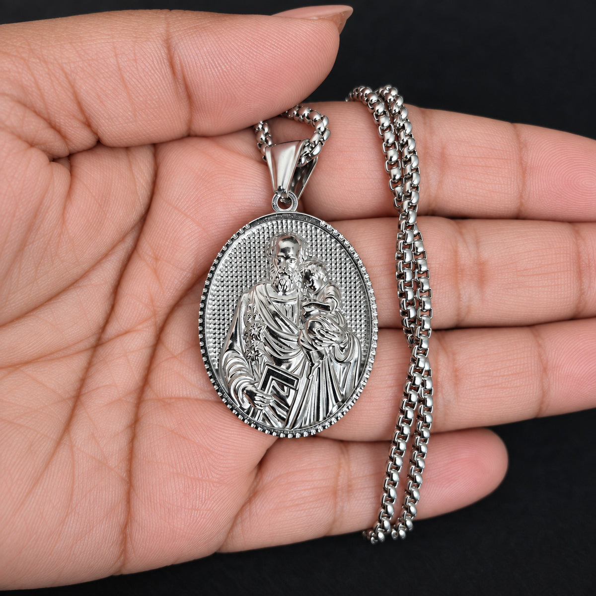 Saint Joseph Oval Pendant Necklace β 316L Stainless Steel
