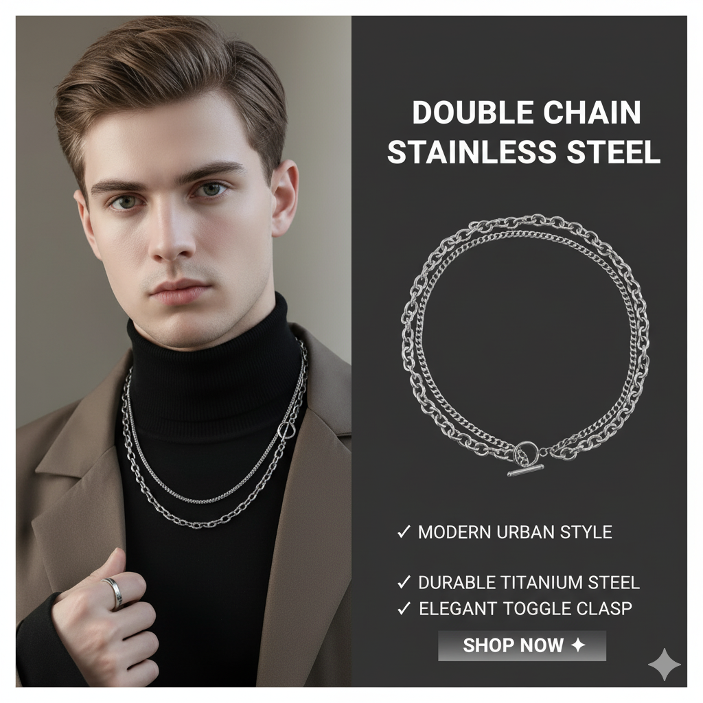 Double Chain Titanium Steel Necklace for Men | Modern Urban Style Unisex