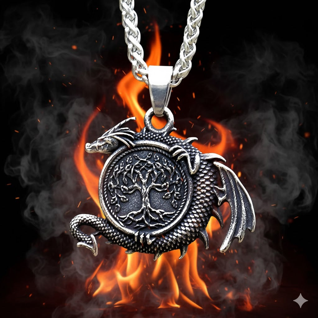 Viking Nordin Pendant Tree of Life and Dragon