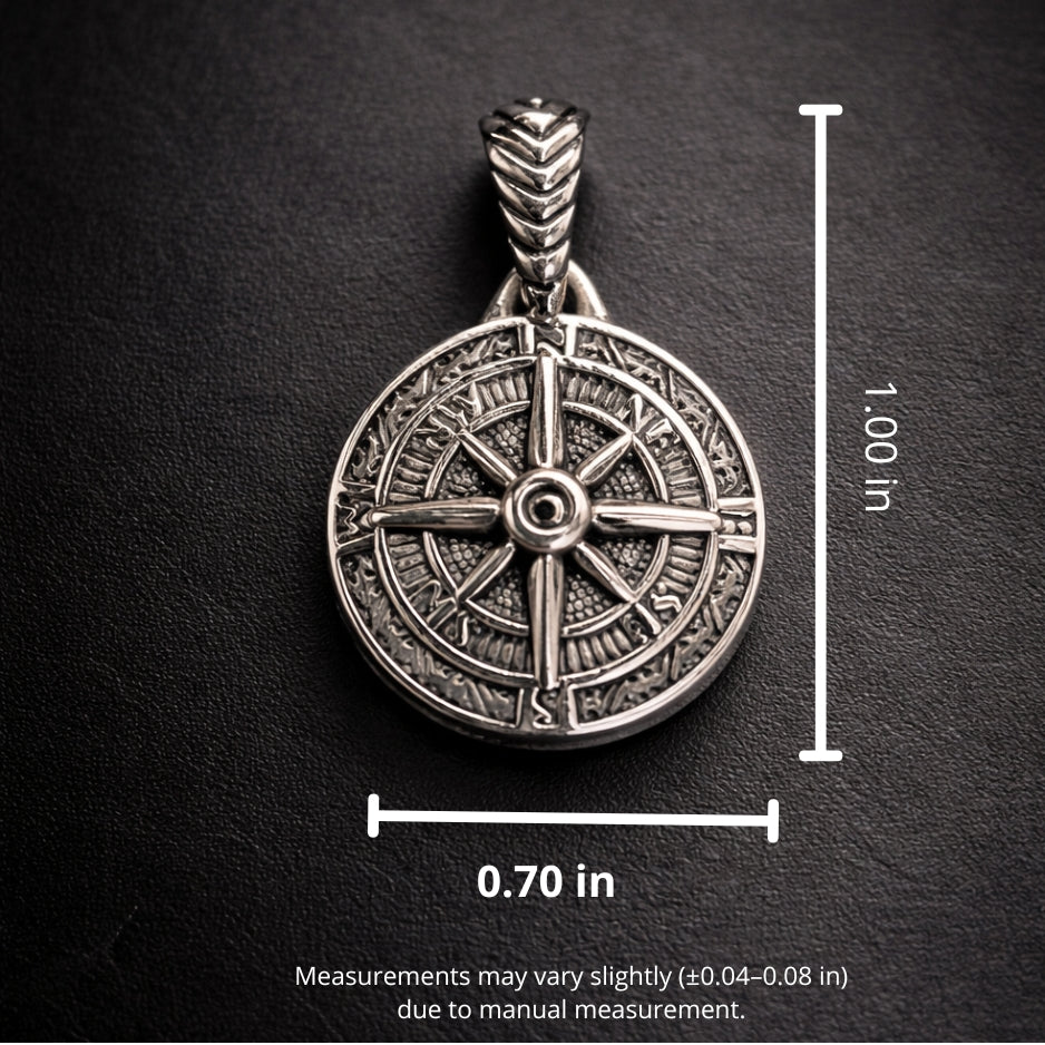 Vegvisir Norse Compass Necklace Stainless Steel – Black Cord 24in