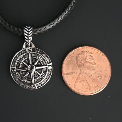 Vegvisir Norse Compass Necklace Stainless Steel – Black Cord 24in