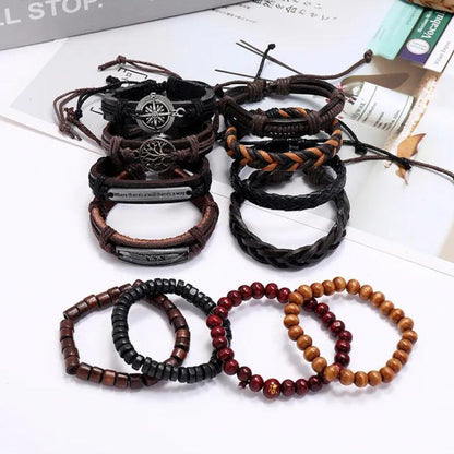 Viking Leather and Bead Bracelet Set for Men | Rustic and Powerful Style