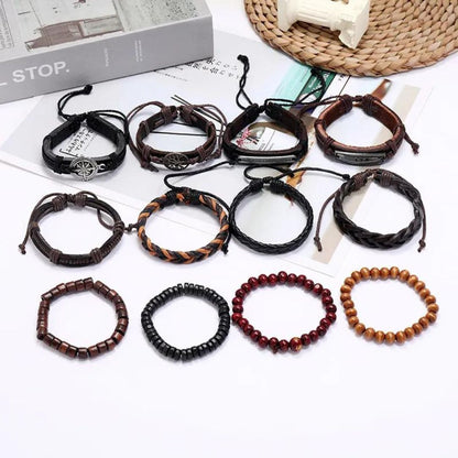 Viking Leather and Bead Bracelet Set for Men | Rustic and Powerful Style