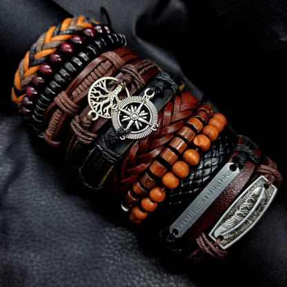 Viking Leather and Bead Bracelet Set for Men | Rustic and Powerful Style