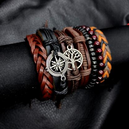 Viking Leather and Bead Bracelet Set for Men | Rustic and Powerful Style