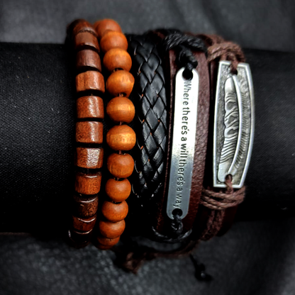 Viking Leather and Bead Bracelet Set for Men | Rustic and Powerful Style