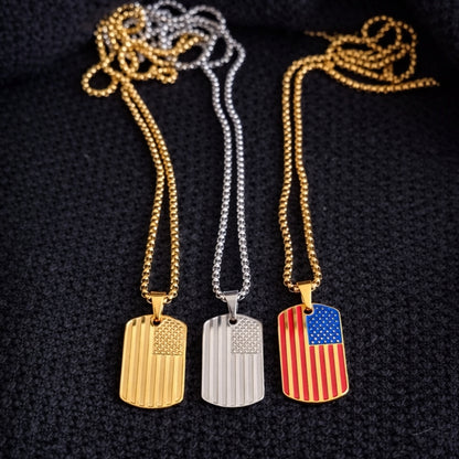 Men’s USA Flag Dog Tag Necklace | Stainless Steel Military Pendant (Gold & Silver)