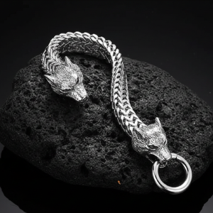 Viking Wolf Head Bracelet for Men | Stainless Steel Chain Jewelry