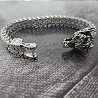 Stainless Steel Fox Head Adorned Vintage Bracelet