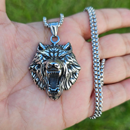 Vintage Viking Wolf Head Pendant for Men.