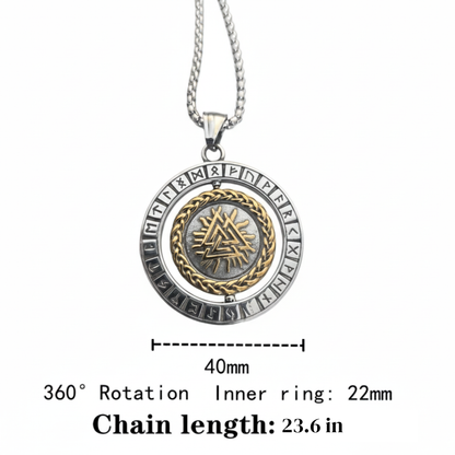 Viking Rotating Compass Necklace – Norse Runes Odin Amulet for Men