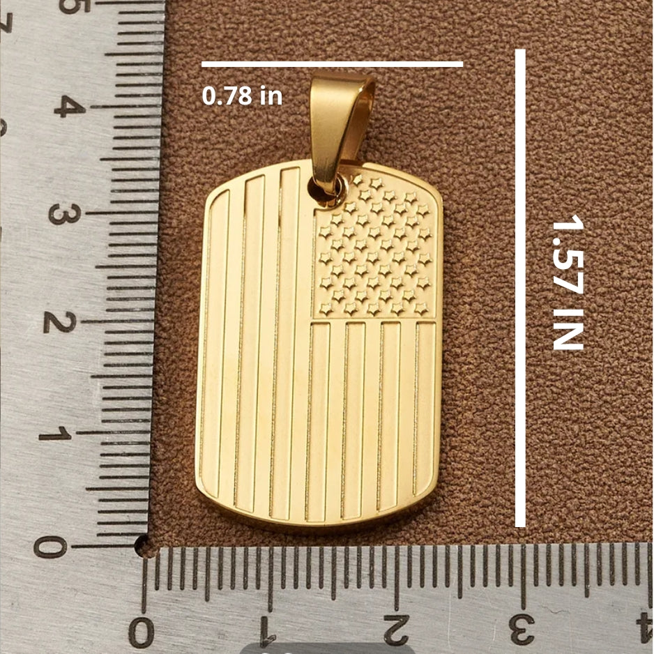 Men’s USA Flag Dog Tag Necklace | Stainless Steel Military Pendant (Gold & Silver)