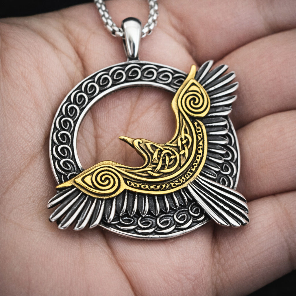 Norse Viking titanium steel pendant for men, Odin, Raven.