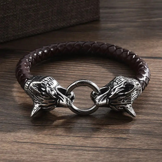 Men's Fashion Creative Design Braided Leather Domineering Wolf Head