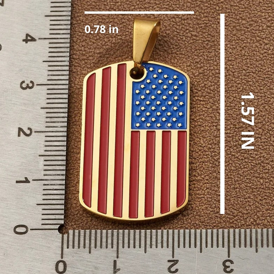 Men’s USA Flag Dog Tag Necklace | Stainless Steel Military Pendant (Gold & Silver)