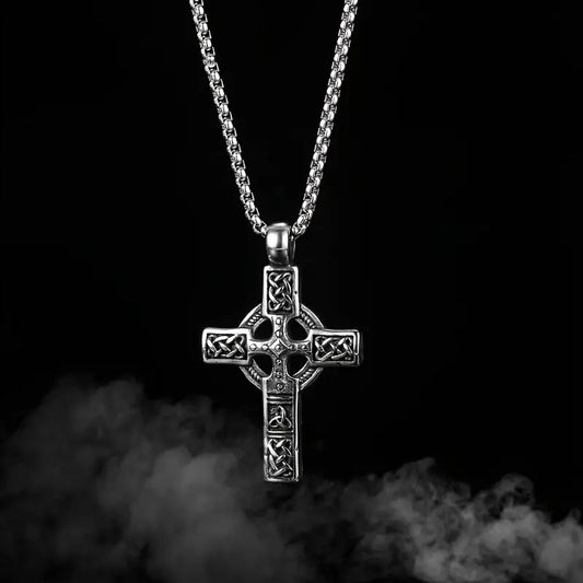 Carved viking cross pendant necklace,