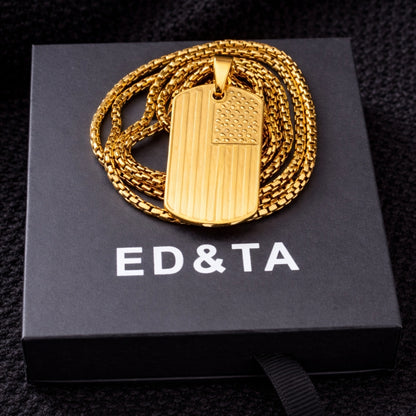Men’s USA Flag Dog Tag Necklace | Stainless Steel Military Pendant (Gold & Silver)