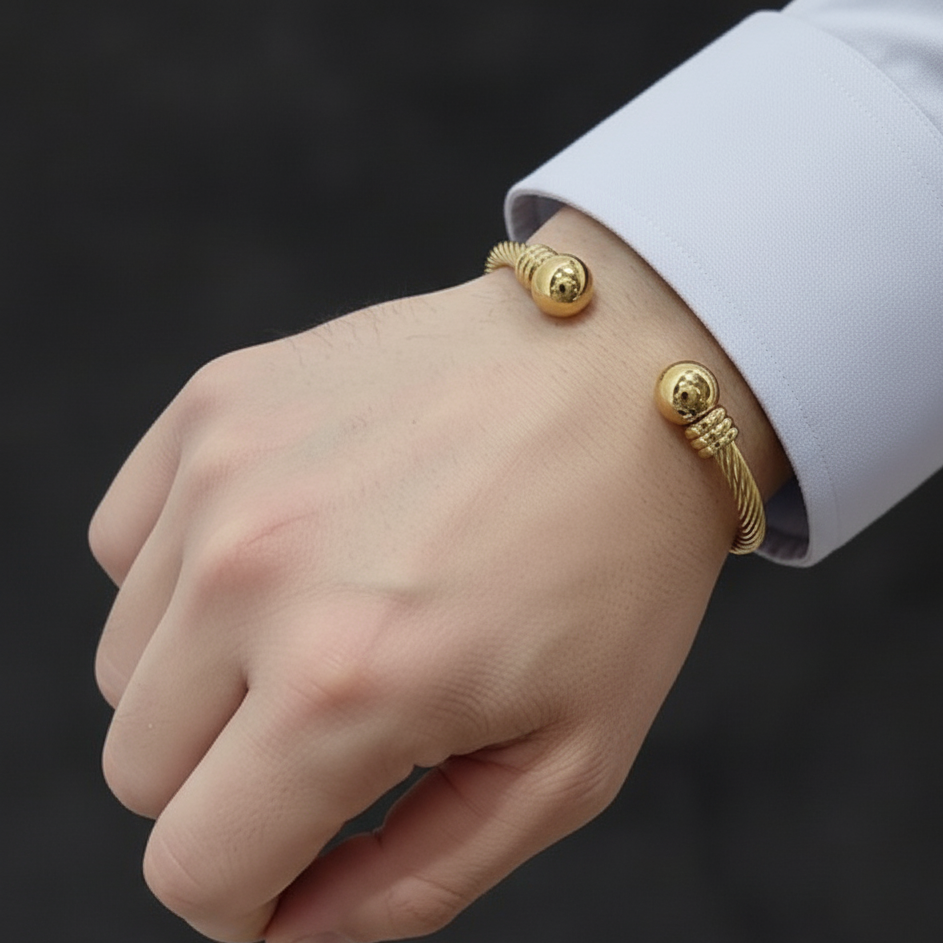 304 Stainless Steel 18k Gold Plated Hip Hop Geometric Inlay Bracelet.