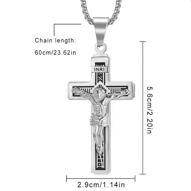 Men's Stainless Steel Jesus Crucifix Pendant | Durable Catholic Cross Necklace