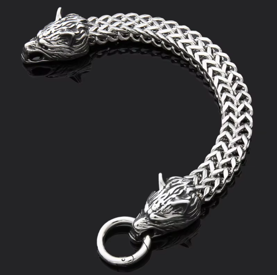 Viking Wolf Head Bracelet for Men | Stainless Steel Chain Jewelry