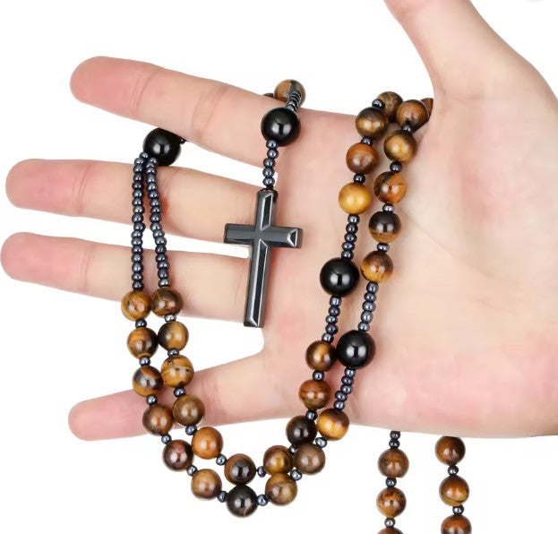 Prayer Rosary | Natural Stone Bead & Elegant Cross