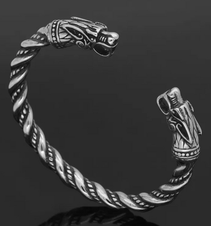 Stainless Steel Cuff Bracelet with Dragon Heads - Retro Hip Hop Style for Men