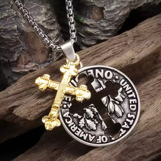 Men's Vintage Coin Cross Necklace