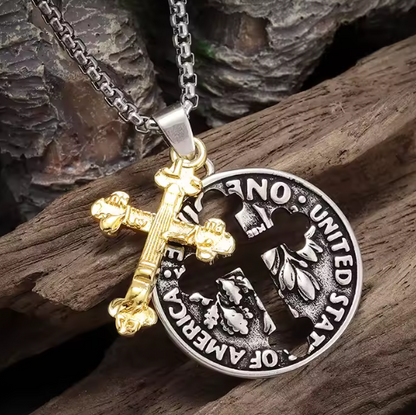 Men's Vintage Coin Cross Necklace